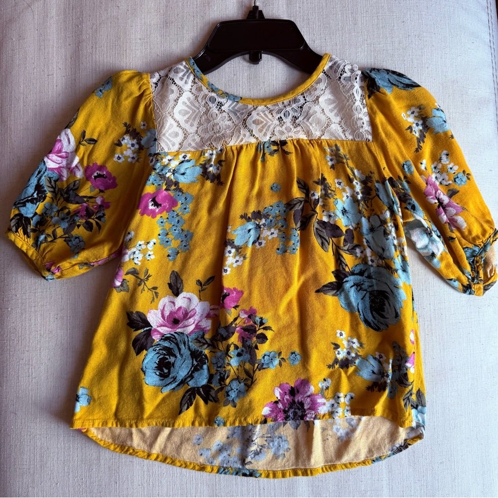 Girls Medium (size 8-10) floral lace trim top
